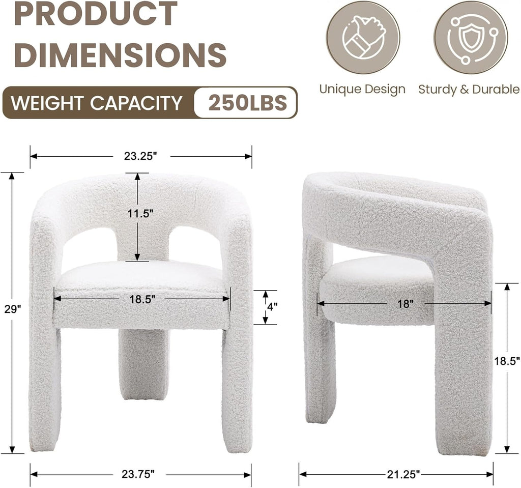 HNY Modern Barrel Kitchen & Dining Room Chair, Sherpa Upholstered Accent Chair with Arm, 18.5'' Wide Side Armchairs Vanity Chairs for Living Room Bedroom Makeup Small Spaces, White