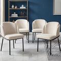 Modern Dining Chairs Set of 4 Cream White Upholstered Side Chairs with Curved Backrest Ergonomic Soft Seat Metal Legs Kitchen Dining Room Living Room Vanity Accent Chairs Mid Century Style