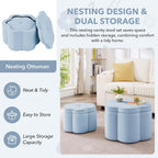 Set of 2 Round Ottomans, Velvet Upholstered Storage Ottoman with Flower Shape, Modern Vanity Stool with Storage, Ottoman Coffee Table for Bedroom, Living Room (Seaglass)