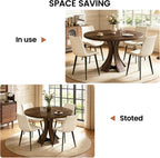 43.3" Round Dining Table Set for 4, 5 Piece Farmhouse Kitchen Table Set with 4 PU Chairs, Mid Century Modern Dining Table with Curved Solid Wood Frame for Dining Room, (Walnut Table+4 Beige Chairs)