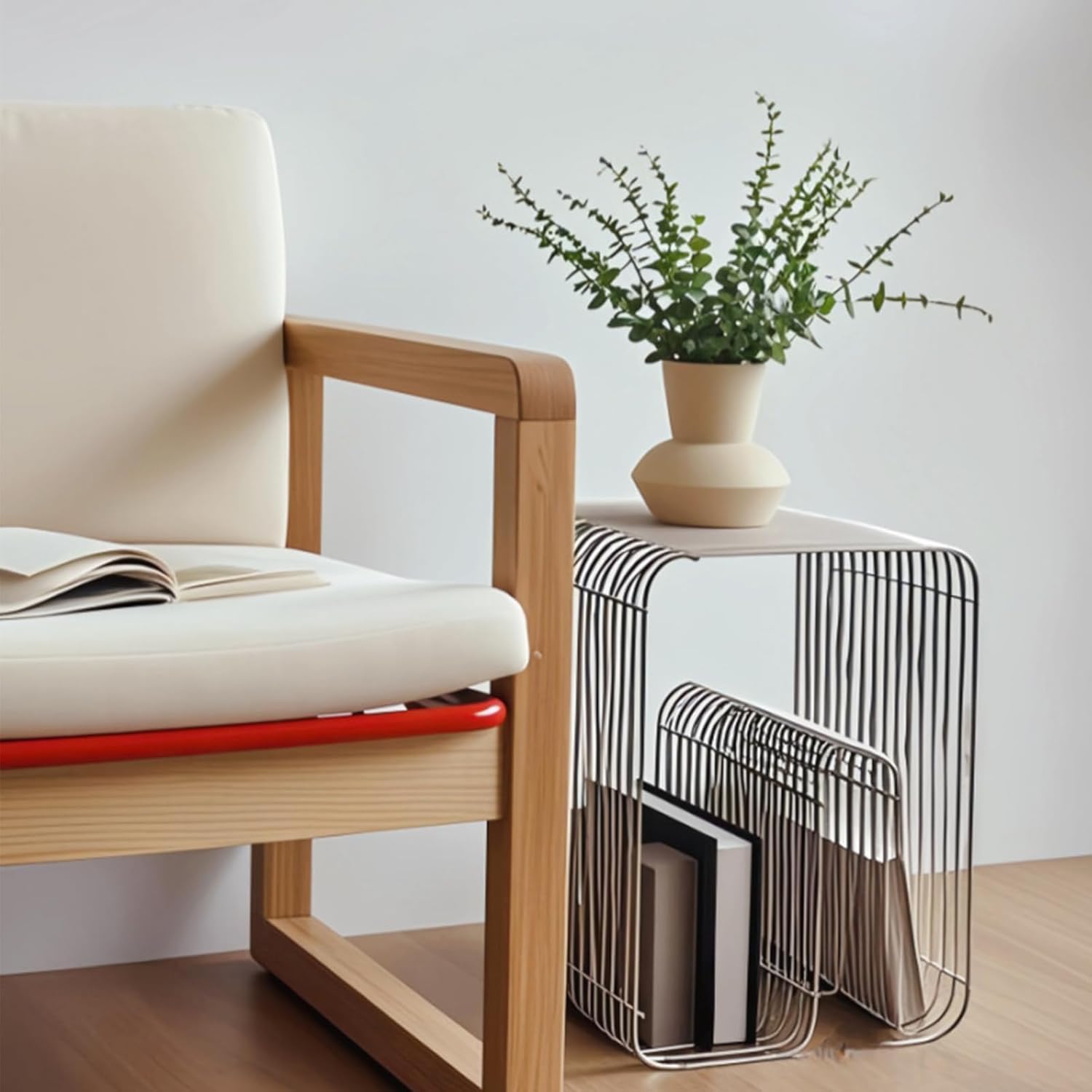 Metal Side Table, Metal End Table with Magazine Rack,Sofa Bedside Table for Small Space, Modern Nightstand with Storage Shelf for Living Room Bedroom(13x13x17inch), Silver