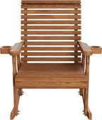 Amish Heavy Duty 600 Lb Roll Back Pressure Treated Rocking Chair with Cupholders (Oak Stain)