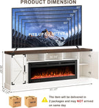 77 INCH Fireplace TV Stand for 85 Inch TVs, Farmhouse Entertainment Center with 50" Electric Fireplace and Power Outlets, LED Media Console Cabinet for Living Room, White