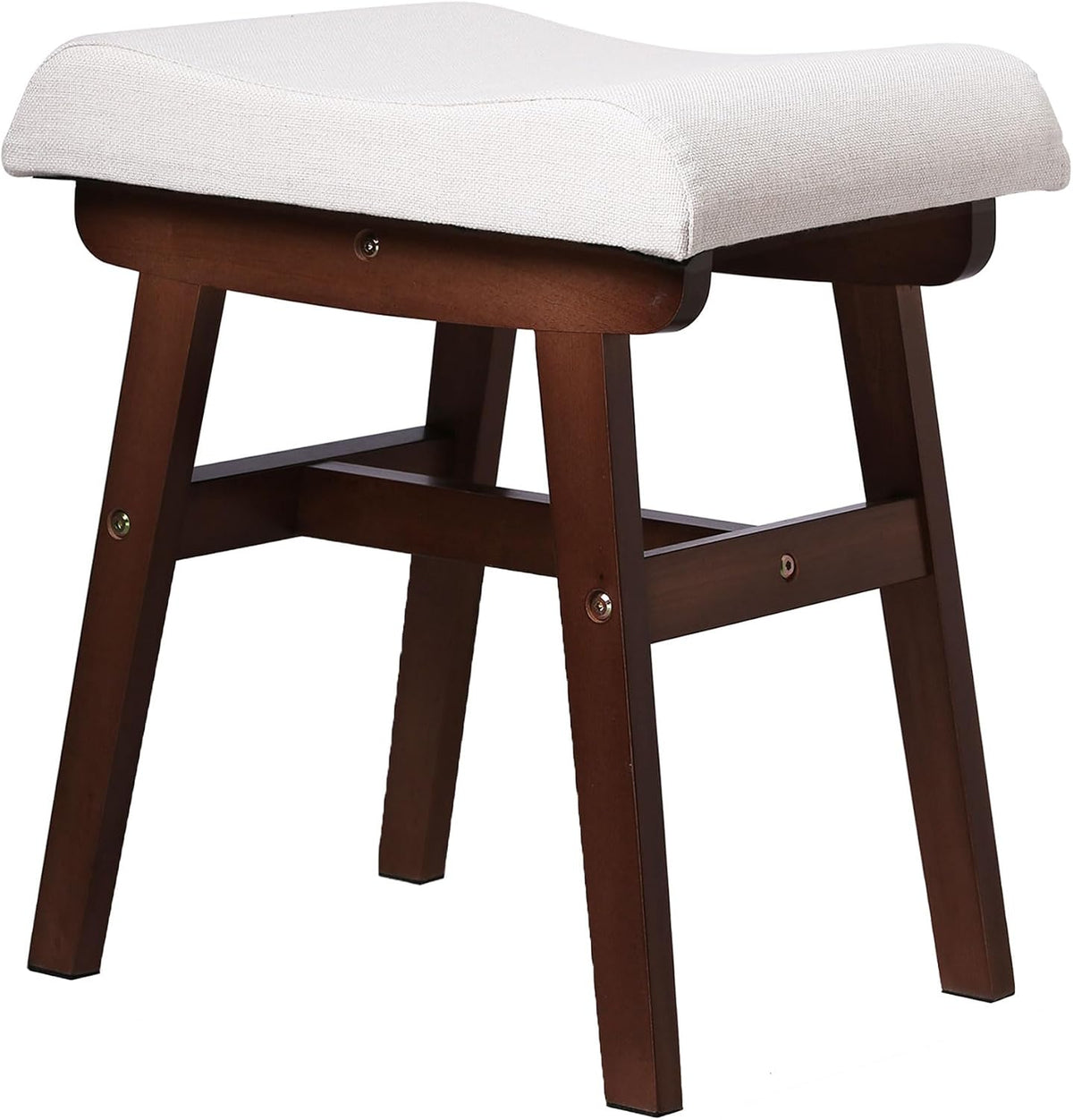 Vanity Stool with Linen Upholstery & Carved Solid Wood Legs | 17.7 Inch Compact Makeup Chairs with High Rebound Sponge Seat for Bedroom/Entryway/Home/Footstool