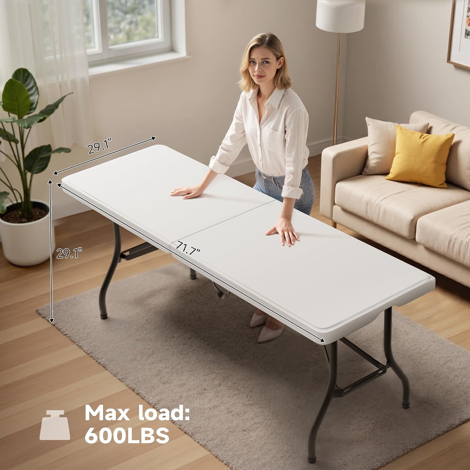 6 Foot Folding Table with Black Table Cloth - Heavy Duty 600LBS Capacity, Foldable Design with Safety Lock - Portable Folding Tables for Camping, Party, Indoor & Outdoor Use, 2 Pack