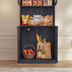 71" Black Farmhouse Kitchen Pantry Cabinet Set of 4— Freestanding Coffee Bar with Glass Doors or Drawers, Microwave Stand, Large Storage Hutch with Adjustable Shelves for Kitchen, Living Room