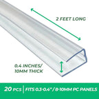 Polycarbonate Greenhouse Panels U Connector Profile - 20 Pieces, 2ft Length, Prevent Dust, Rain & Moisture from Getting into Twin-Wall Greenhouse Panels, Fit 10mm or 8mm Panels (U Connectors 10mm-2ft)