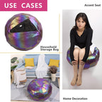 Round Unstuffed Sparkling Pouf Ottoman, Bean Bag Chair, Foot Stool, Foot Rest, Storage Solution (Empty & New) for Living Room (Purple(L), Large)