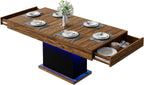 55" Dining Table for 4 to 6 People, Farmhouse Wood Dinner Table with Drawers & Led Lights for Kitchen, Dining Room & Living Room (Oak Brown & Black)