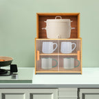 Kitchen Storage Cabinet with Sliding Doors, Bamboo Kitchen Pantry Sideboard, Adjustable Shelf Height, Semi-Clear Glass, for Spice Jars, Kitchen Utensils, Cups, Props , 17.7"x11"x24" (Log Color)