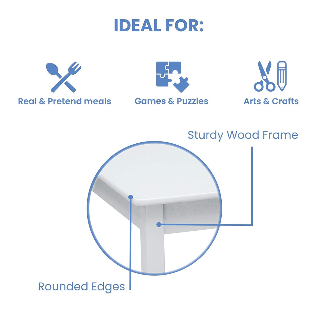 Delta Children MySize Toddler Bed, Bianca White + MySize Kids Wood Table and 2 Chair Set + MySize Deluxe Toy Box (Bundle)
