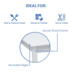 Delta Children MySize Toddler Bed, Bianca White + MySize Kids Wood Table and 2 Chair Set + MySize Deluxe Toy Box (Bundle)