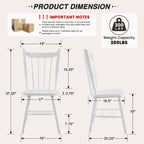 HNY White Windsor Dining Chairs Set of 2, Farmhouse Wooden Kitchen Chairs with Spindle Back, Mid Century Modern Armless Kitchen Side Chair for Dining Living Room Restaurant