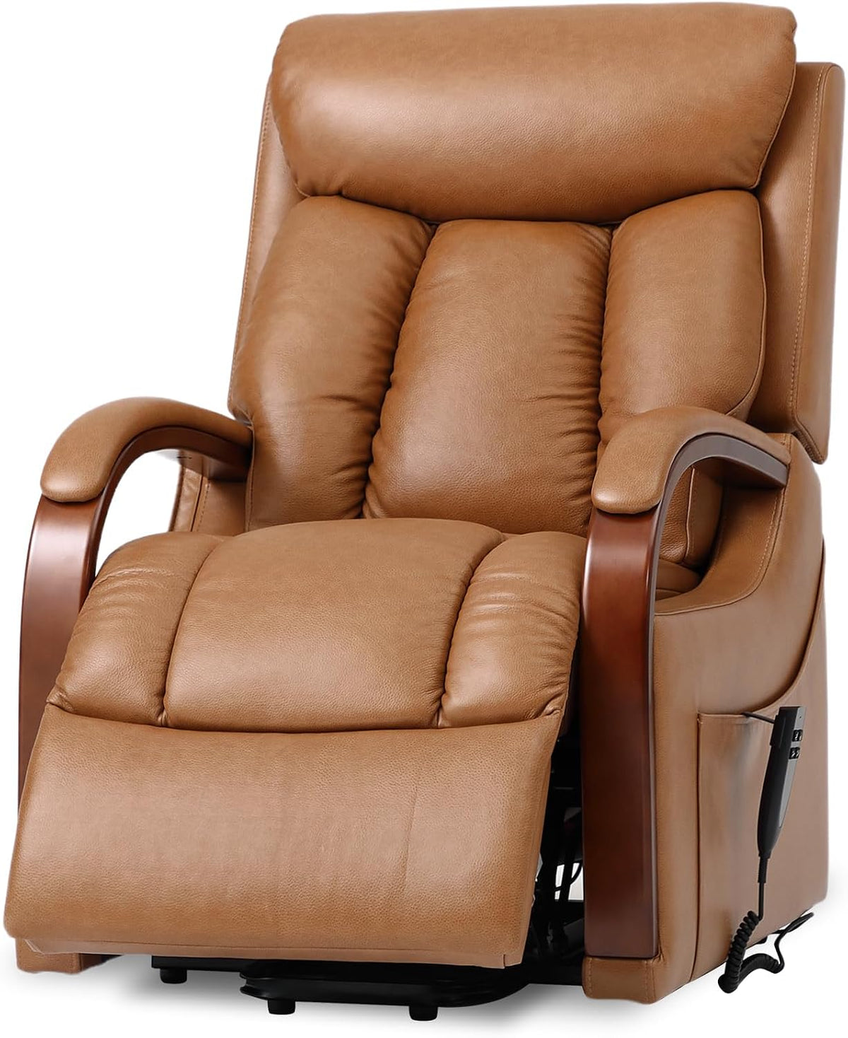 DYNOX Small Lift Chair Recliner with Heat and Massage, Dual Motor Power Lift Sofa for Elderly,Infinite Adjust for Back and Footrest,Side Pocket(9185,Genuine Leather,Camel