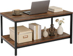 SUPER DEAL 2-Tier Industrial Coffee Table with Storage Shelf for Small Apartment Living Room, Rectangle Wood and Stable Metal TV Stand Side End Table, Rustic Brown