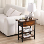 End Table with Charging Station, Narrow Side Table with USB Ports & Outlets, Flip-Top Nightstand with Storage Shelf, Small Bedside Table for Living Room, Bedroom, Small Space,Rustic Brown