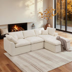 Korser 110" Cloud Sectional Couches for Living Room, Modern Modular Sectional Sofa with Ottoman, Cloud Couch with Comfy Deep Seats, Fluffy Chenille L-Shape Sofa Couch for Living Room, Beige