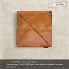 Pouf Ottoman, Unstuffed Pouf Cover, Handmade Faux PU Leather Moroccan, Orange Brown 17.7" Square, Foot Rest for Living Room, Floor Chair Gifts for Men Women, (Only Cover)