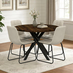 44" Round Dining Table Set for 4, Modern X-Shaped Metal Leg Table | Cushioned Cozy Beige Chairs of 4, Mid-Century Walnut Tabletop, Dinette set for Kitchen, Dining Room & Apartments