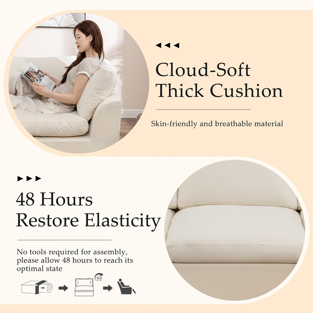 Korser 110" Cloud Sectional Couches for Living Room, Modern Modular Sectional Sofa with Ottoman, Cloud Couch with Comfy Deep Seats, Fluffy Chenille L-Shape Sofa Couch for Living Room, Beige