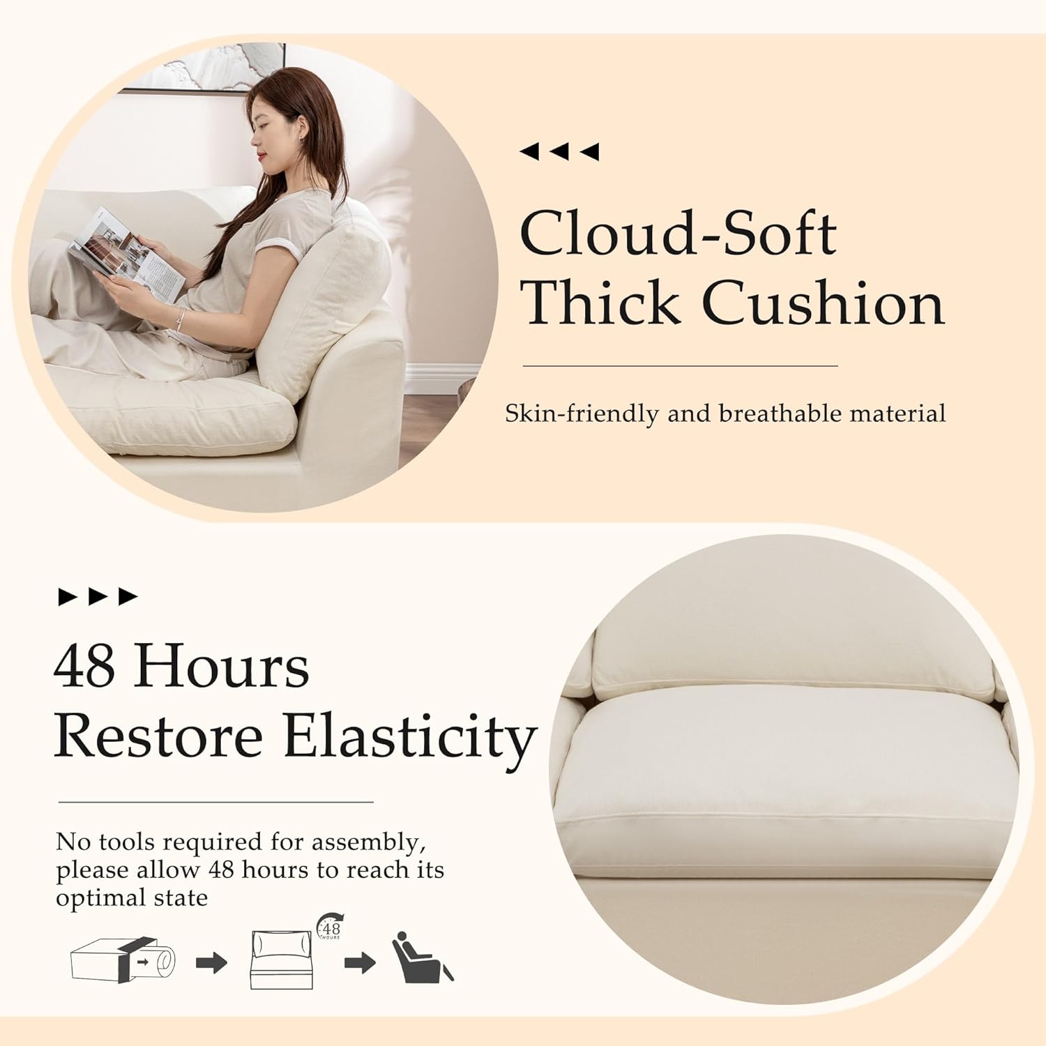 Korser 110" Cloud Sectional Couches for Living Room, Modern Modular Sectional Sofa with Ottoman, Cloud Couch with Comfy Deep Seats, Fluffy Chenille L-Shape Sofa Couch for Living Room, Beige