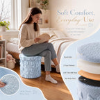 RattanView Foldable Ottoman with Storage 12 Inch Blue Bow Coquette Round Storage Ottoman Small Foot Rest Stool with Lid for Back to School, College Dorm, Bedroom & Office