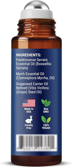 Frankincense & Myrrh Essential Oil Roll-On 10ml - 100% Pure, Natural Oil for Aromatherapy & Skin Care - Nexon Botanics