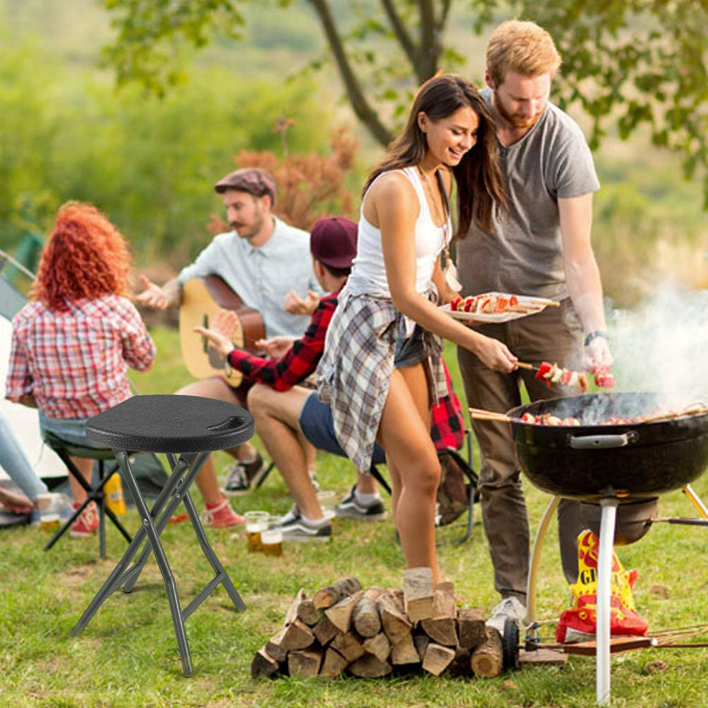 5Rcom Folding Stools, 1 Pack Portable Stools Chairs with Handle, Collapsible Stool for Adults with Heavy Duty Steel Frame Legs, 500lbs Capacity for Camping RV Party, Foldable Stool, Black