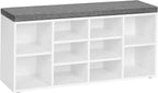 VASAGLE Shoe Bench with Cushion, 10 Compartments, 11.8 x 40.9 x 18.9 Inches | Entryway Storage Bench with Padded Seat, for Bedroom, Cloud White and Dove Gray, CUSTOS Collection ULHS10WT