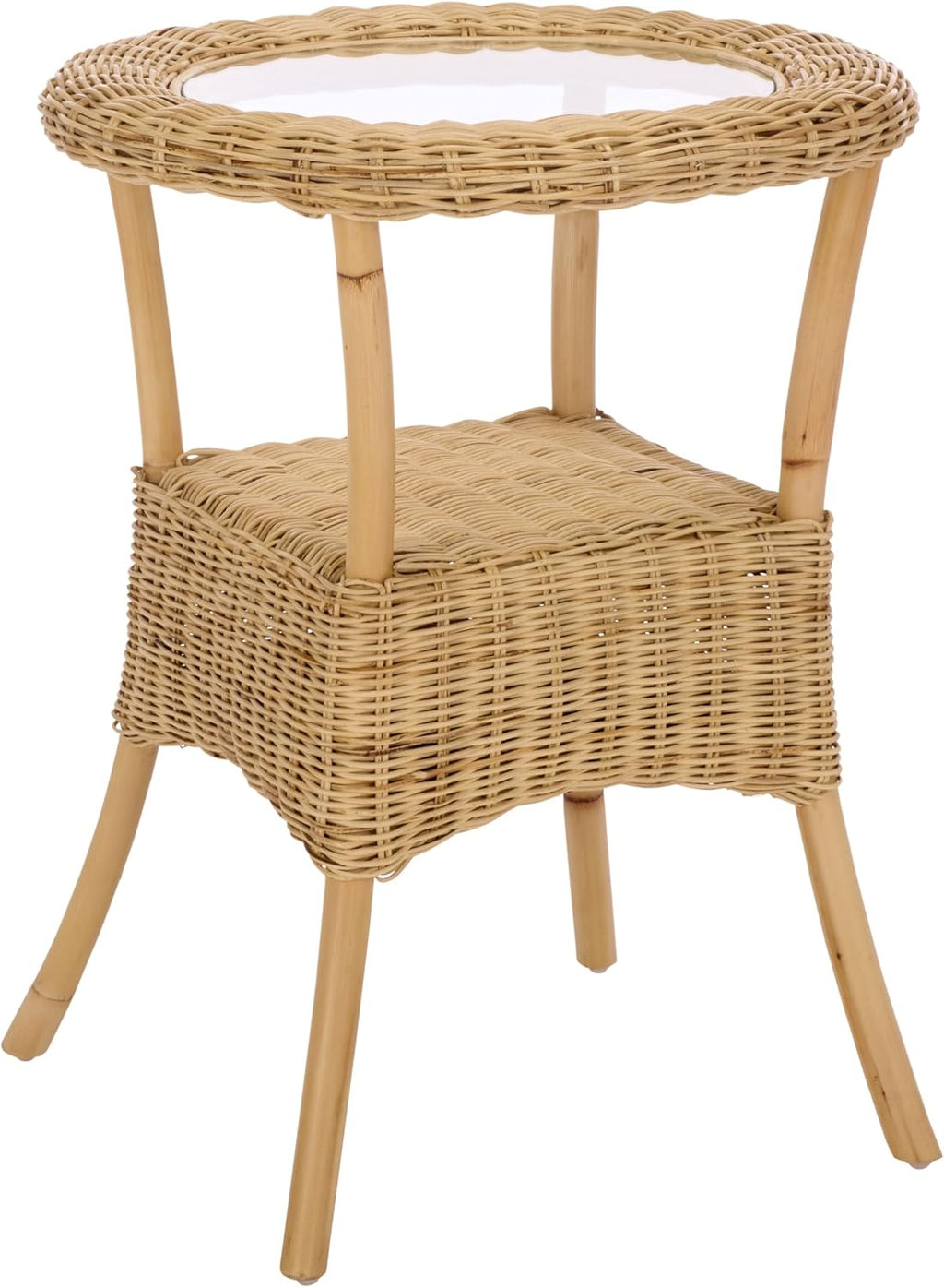 SAFAVIEH Home Collection - Damary Natural Rattan Accent Table, Round Glass Top, Coastal Boho Design, Fully Assembled (ACC6509A)