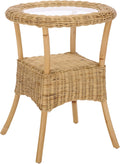 SAFAVIEH Home Collection - Damary Natural Rattan Accent Table, Round Glass Top, Coastal Boho Design, Fully Assembled (ACC6509A)