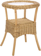 SAFAVIEH Home Collection - Damary Natural Rattan Accent Table, Round Glass Top, Coastal Boho Design, Fully Assembled (ACC6509A)