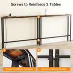 ELYKEN 94.5" Narrow Console Sofa Table with Power Outlet, 5.9'' Behind Couch Table with Charging Station, Long Entryway Tables for Living Room, Hallway, Rustic Brown
