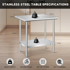Stainless Steel Table Commercial Stainless Table for Prep & Work, 30 x 24 Inch Metal Table for Restaurant Garage Kitchen 24 x 30 Inch