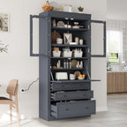 78” Kitchen Cabinet Pantry with 3 Drawers, Food Storage Cabinet with Power Outlet & Shelves, Food Pantry for Kitchen Dining Room, Easy Assembly (Grey)
