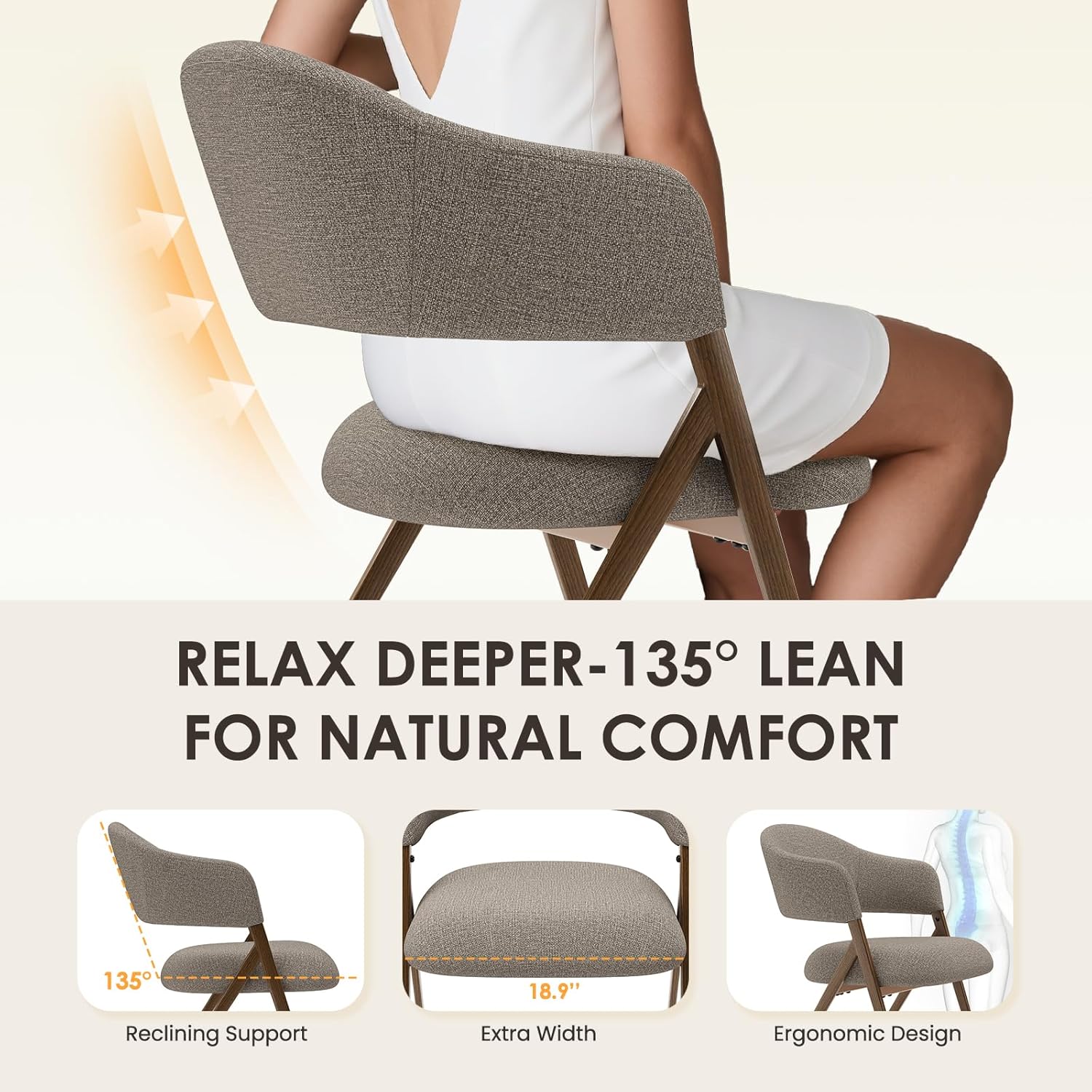 COLAMY Dining Chairs Set of 2, Modern Fabric Upholstered Dining Room Kitchen Side Chairs with Iron Legs, Open Back and Padded Seat, for Living Room/Restaurant/Cafe, Taupe