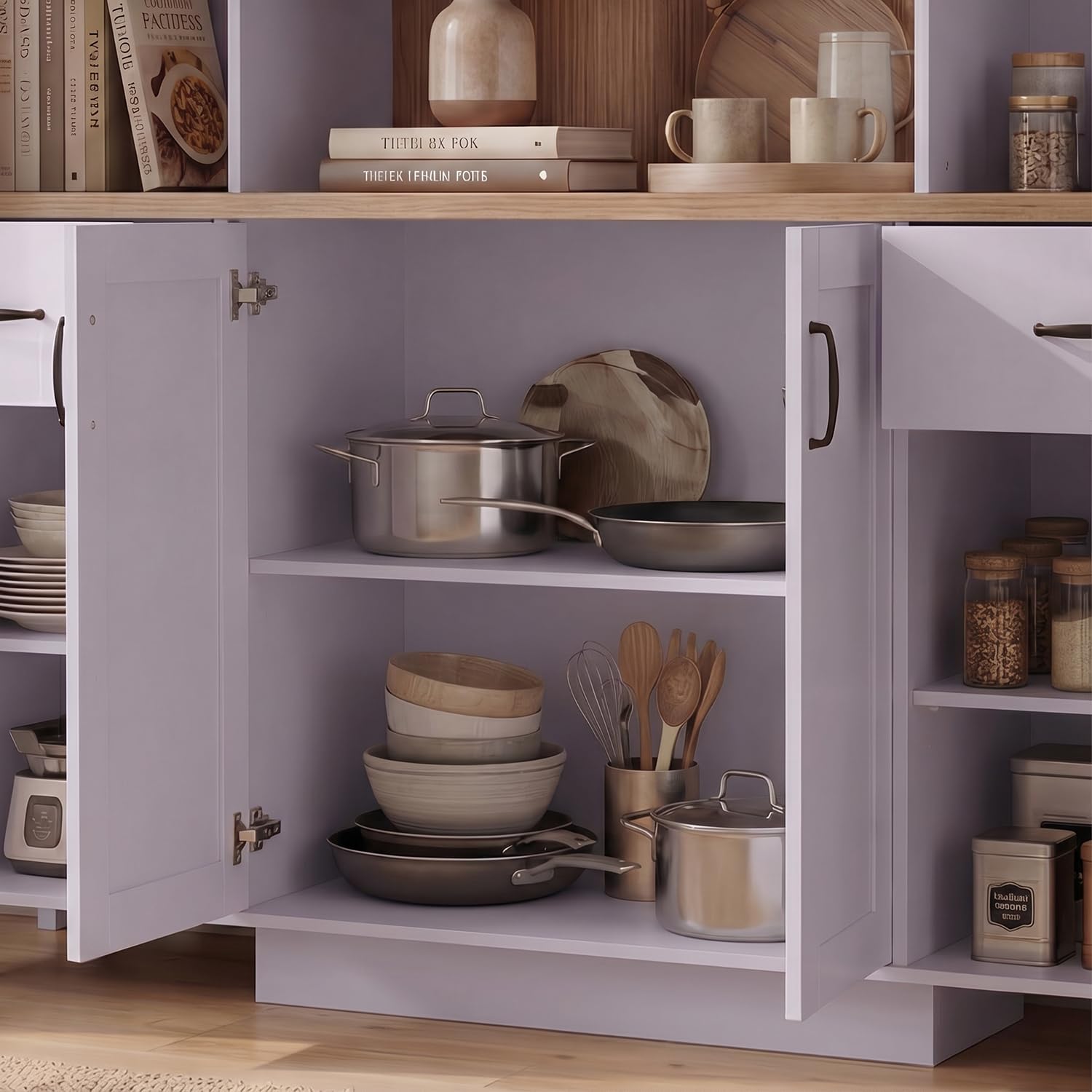 Timechee 78.7" Tall Farmhouse Kitchen Pantry Storage Cabinet, Kitchen Cupboard with Storage Drawers, Large Buffet Sideboard Cabinet with Doors and Adjustable Shelves for Dining Room, White & Oak