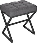 YMYNY Vanity Stool, Linen Footrest, Ottoman Bench with X-Shaped Metal Legs, Makeup Dressing Stool for Vanity, Living Room, Bedroom, Entryway, Hallways 15.74" D×11.81" W×18.11" H Grey UHBD033G