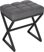 YMYNY Vanity Stool, Linen Footrest, Ottoman Bench with X-Shaped Metal Legs, Makeup Dressing Stool for Vanity, Living Room, Bedroom, Entryway, Hallways 15.74" D×11.81" W×18.11" H Grey UHBD033G