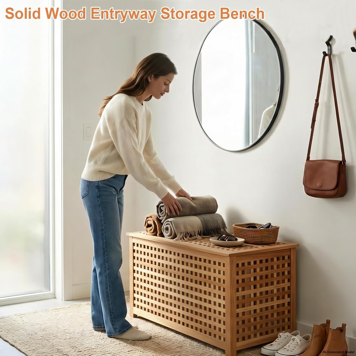Solid Wood Entryway Bench with Storage, storage chest with Removable Bag | Large storage chest with Removable Bag, Wood Coffee Table for Living-room, Bedroom, Patio, DIY Bunny House, 39x20x20in