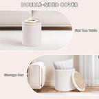 PINPLUS Round Storage Ottoman Foot Rest Stool with Tray Velvet Sherpa Folding Storage Ottoman,Boucle Foot Rest for Living Room, Bedroom, Dorm（Cream White）