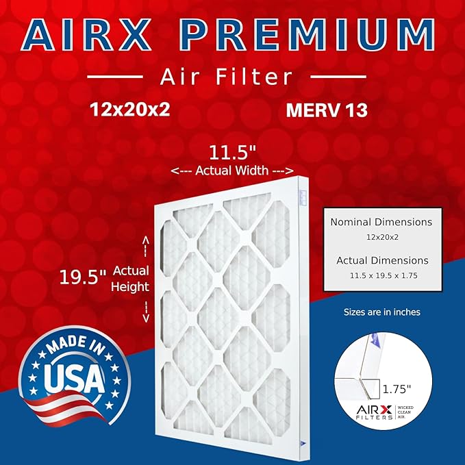 AIRX FILTERS WICKED CLEAN AIR. 12x20x2 Air Filter MERV 13 Electrostatic Pleated Air Conditioner Filter 6 Pack HVAC AC Furnace Filters