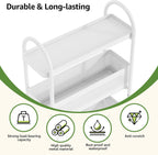 KINGRACK 3 Tier Slim Rolling Cart with Drawer, Metal Utility Storage Cart | 2 Pull-out Baskets, Lockable Wheels, Narrow Space Trolley Organizer for Bathroom, Kitchen, Office, Dorm, Laundry Room, White
