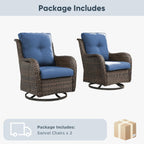 Belord Outdoor Swivel Chairs Set of 2,Patio Wicker Rocker Chairs,All Weather Patio Conversation Furniture Set, Ideal for Porch Balcony Deck Yard, Brown Wicker/Blue