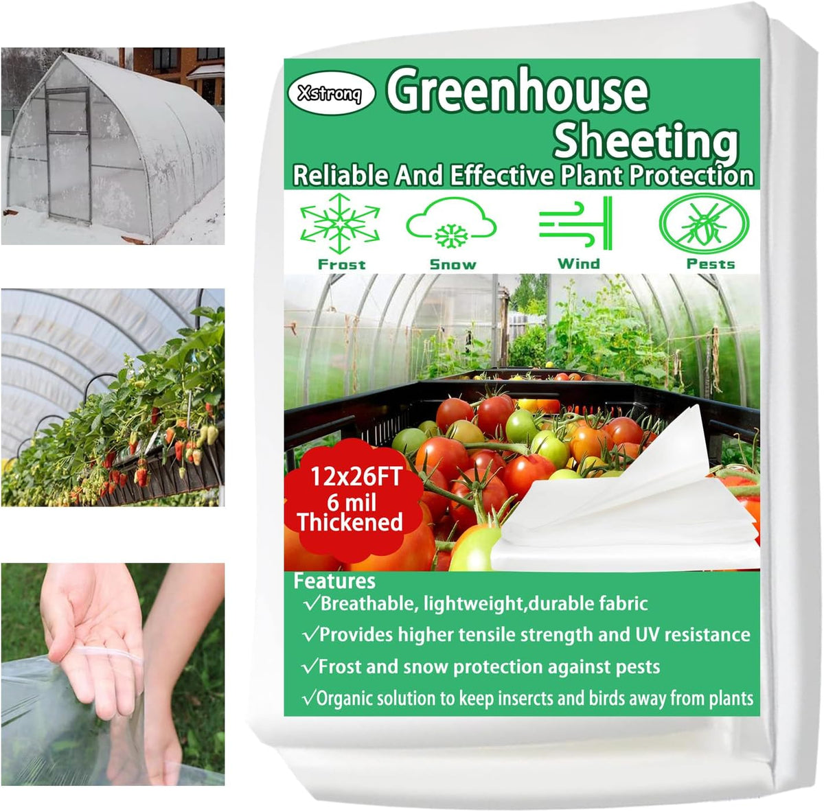 12FTx26FT Greenhouse Plastic Sheeting, 6 Mil Thick Clear Polyethylene Film, Waterproof Wind Frost Dust UV Resistant Green House Plastic Covering for Outdoor Plant, Garden, (12ft x 26ft)