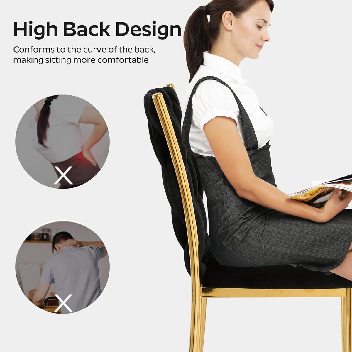Modern Dining Chairs Set of 4, Black Velvet Woven Kitchen Chair with Golden Metal Legs, Upholstered Cushion & High Back Design, Mid-Century Dining Chairs for Kitchen, Living Room