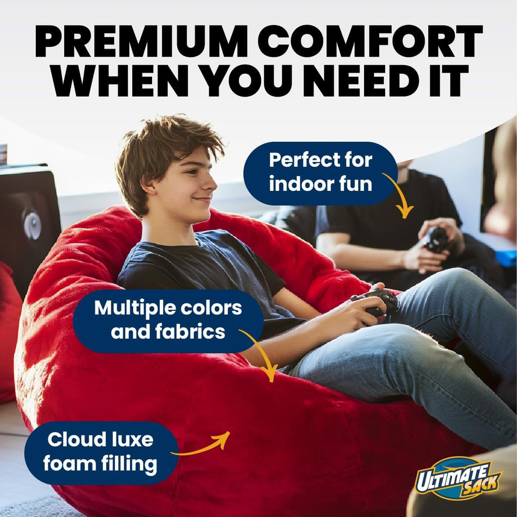 Ultimate Sack 5000 5-Foot Bean Bag Chair, Cloud Fur Cover – Oversized Foam Lounger, Floor Seat, Small Sofa, or Couch Bed for Living Area, Gaming Room, or Reading Lounge