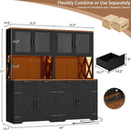 Unikito 71" Kitchen Pantry Cabinet with LED Light & Outlet, Microwave Stand | Black & Rustic, 63" Wide, DIY Pegboard Panel, Storage Drawers, Adjustable Shelves, Kitchen Buffet Hutch for Dining Room