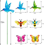 Juegoal 6 Pack Metal Yard Stakes Spring Decor, Outdoor Metal Colorful Butterfly Hummingbird & Bee Shaking Head Yard Art, Rust Proof Metal Plant Sticks for Yard Lawn Pathway Patio Ornaments
