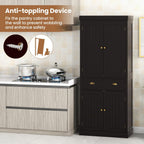 DORTALA 72” Tall Kitchen Pantry Cabinet, Wood Storage Cupboard w/ 4 Adjustable Shelves, 2 Cabinets & Drawer, Utility Freestanding Storage Cabinet for Kitchen, Hallway, Living Room, Brown